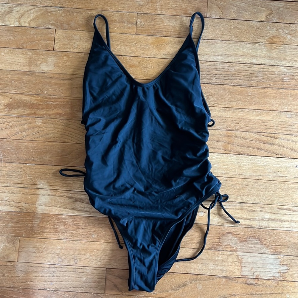 Black One Piece Swimsuit with Tie Up Sides